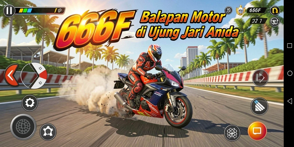 Screenshot gameplay <strong>666F</strong> menampilkan aksi penuh kecepatan dan tantangan balapan motor.