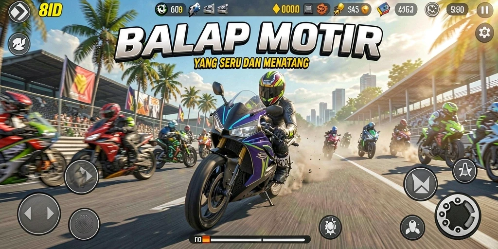 Gameplay balapan motor yang intens dan penuh aksi.