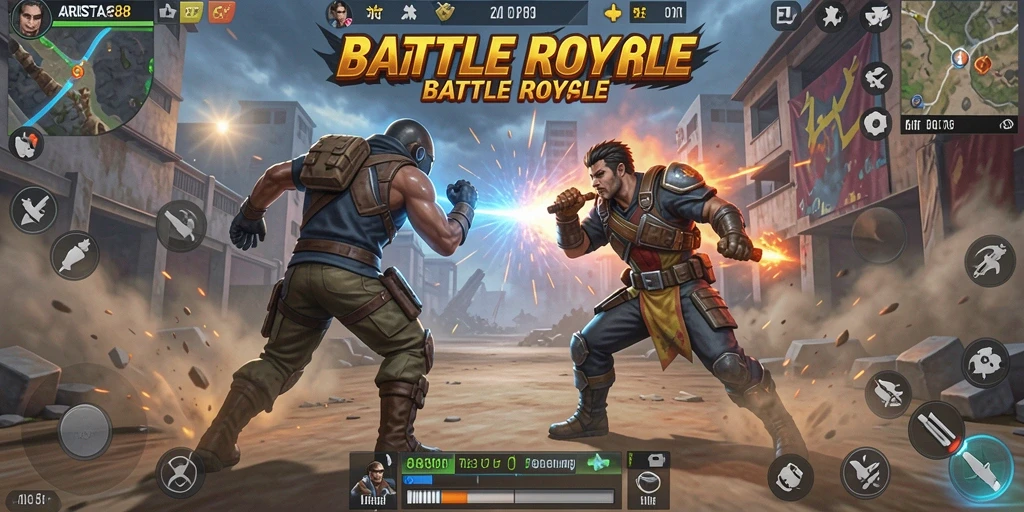 Screenshot gameplay ARISTA88 selama pertarungan Battle Royale yang intens.