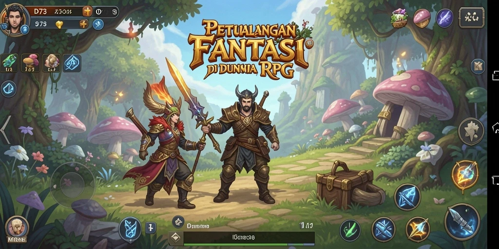 Screenshot D73 menampilkan pertempuran seru antara karakter dalam dunia fantasi.