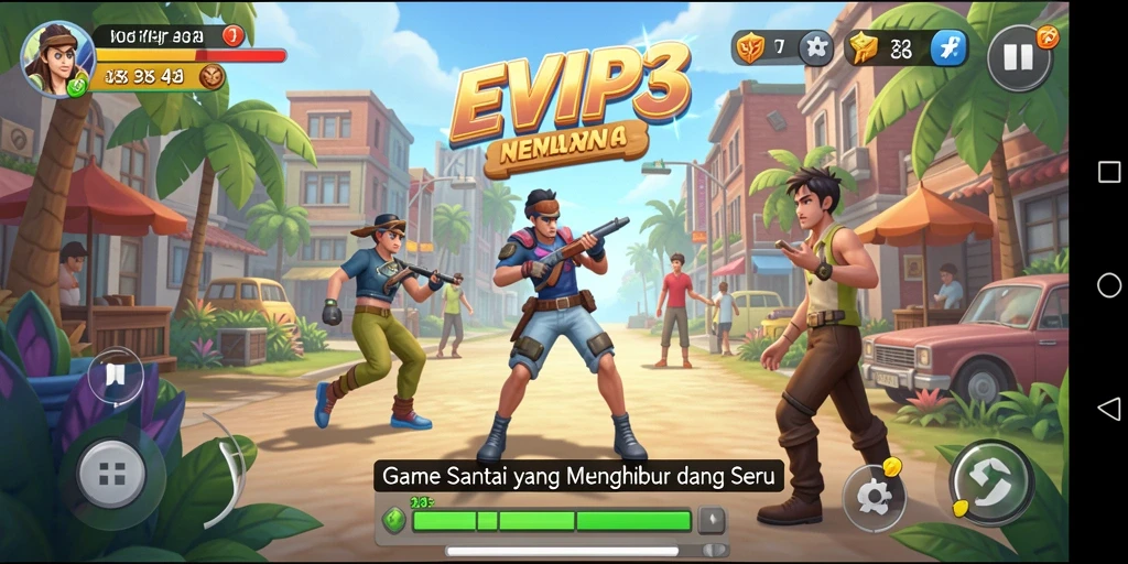 Tampilan gameplay seru dari EVIP3 yang penuh warna.