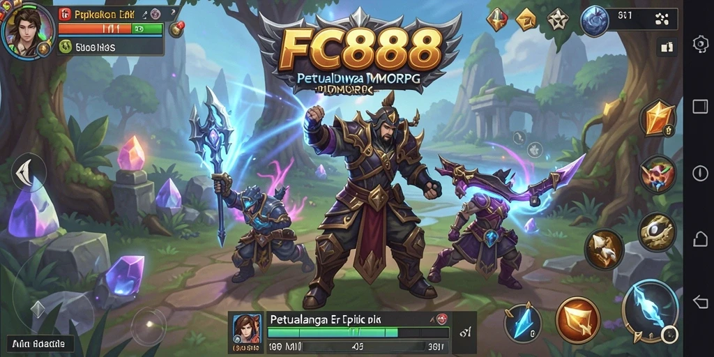 Screenshot utama FC888 menampilkan aksi seru dalam pertarungan MMORPG.