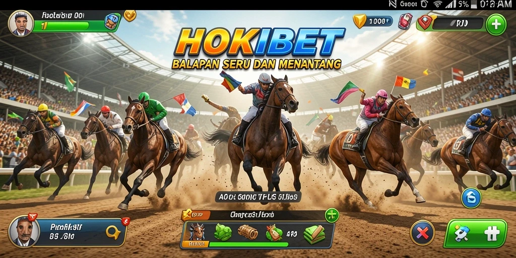Tampilan gameplay HOKIBET dengan mobil yang melaju kencang di trek balapan.