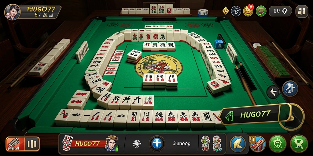 Tangkapan layar utama HUGO77 menampilkan aksi gameplay Mahjong yang seru.