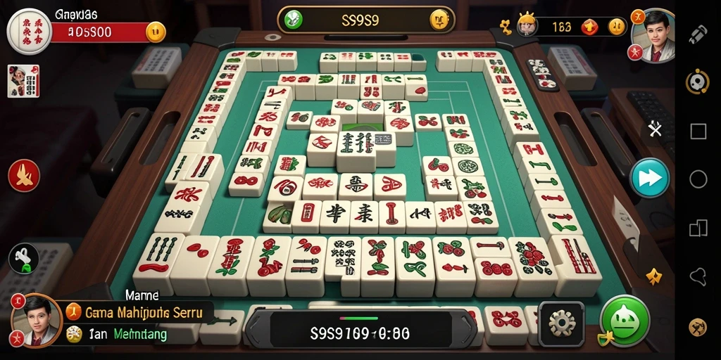 Tampilan gameplay S9S9 dengan ubin Mahjong yang berwarna-warni.