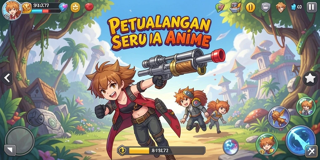 Tampilan gameplay SL72 yang menampilkan aksi mendebarkan dan karakter anime favorit.