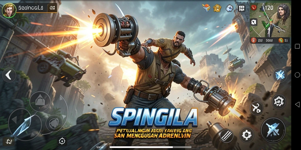 Screenshot menampilkan gameplay SPINGILA dengan aksi mendebarkan.