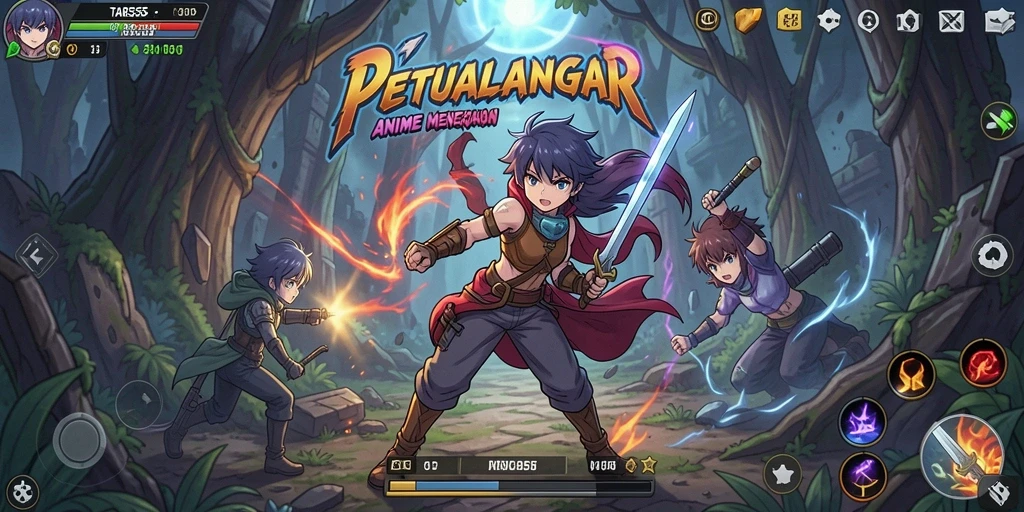 Screenshot gameplay TAR555 menampilkan aksi karakter anime yang seru.